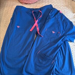 Med Couture Royal Blue Scrubs with Pink Trim